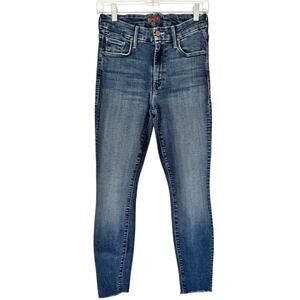 Mother The Looker Ankle Fray Jeans Hot Springs Wash Size 26 Skinny Raw Hem Blue
